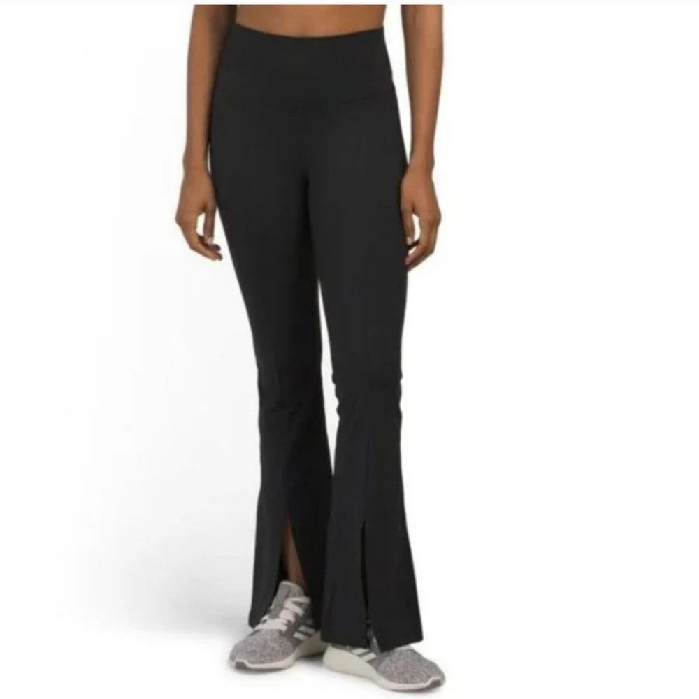 Yogalicious Luxe Super High Rise Flare Leg Full Length with Slit in Black Size S